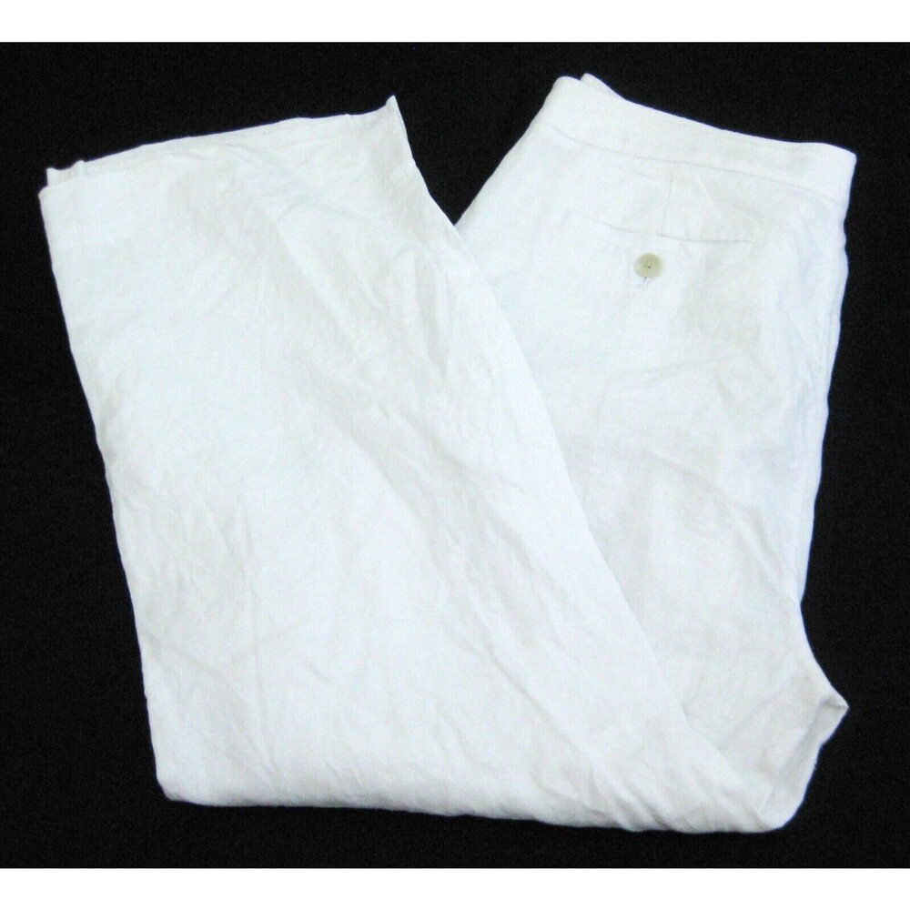BANANA REPUBLIC Women's (Size 14S) White Pleated 100% Linen Pants 4 Pockets